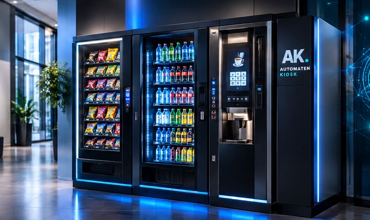 Moderne Snack-, Getränke- und Kaffeeautomaten in einem hellen, modernen Foyer